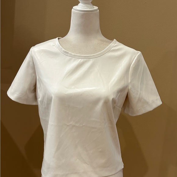 Anthropologie Tops - NEW Porridge White Collin Faux-Leather Short-Sleeve Crew Neck Top, Size S